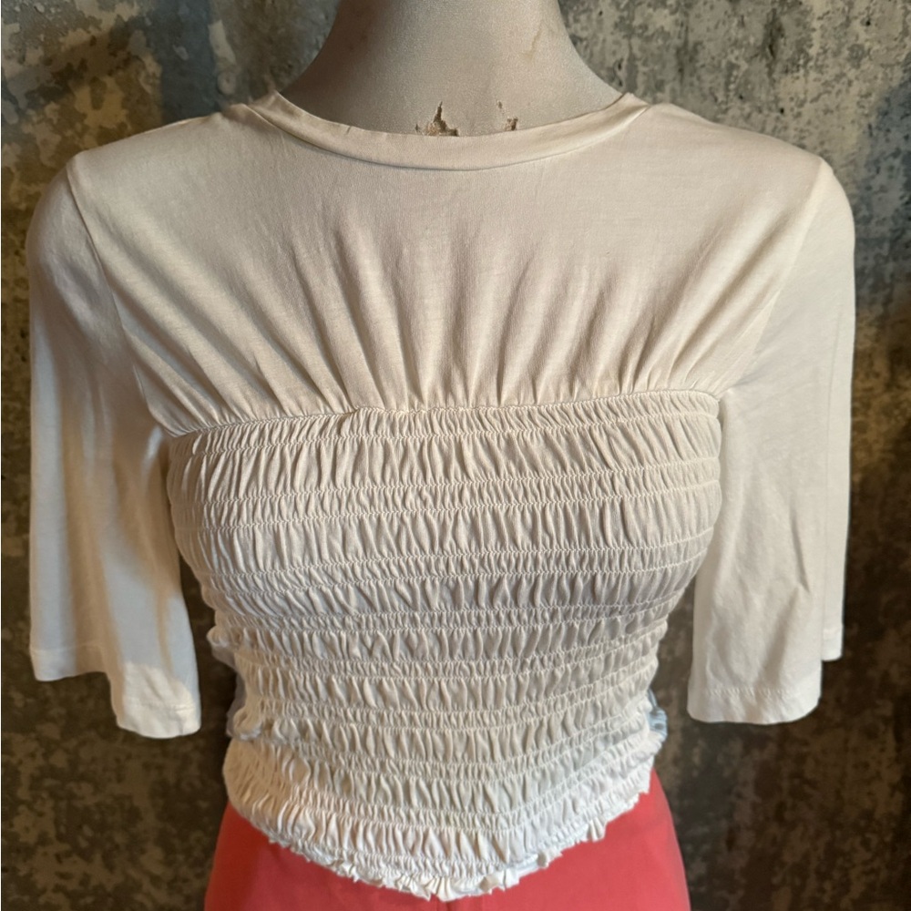 Minimum Cream Smocked 3/4 Sleeve Blouse